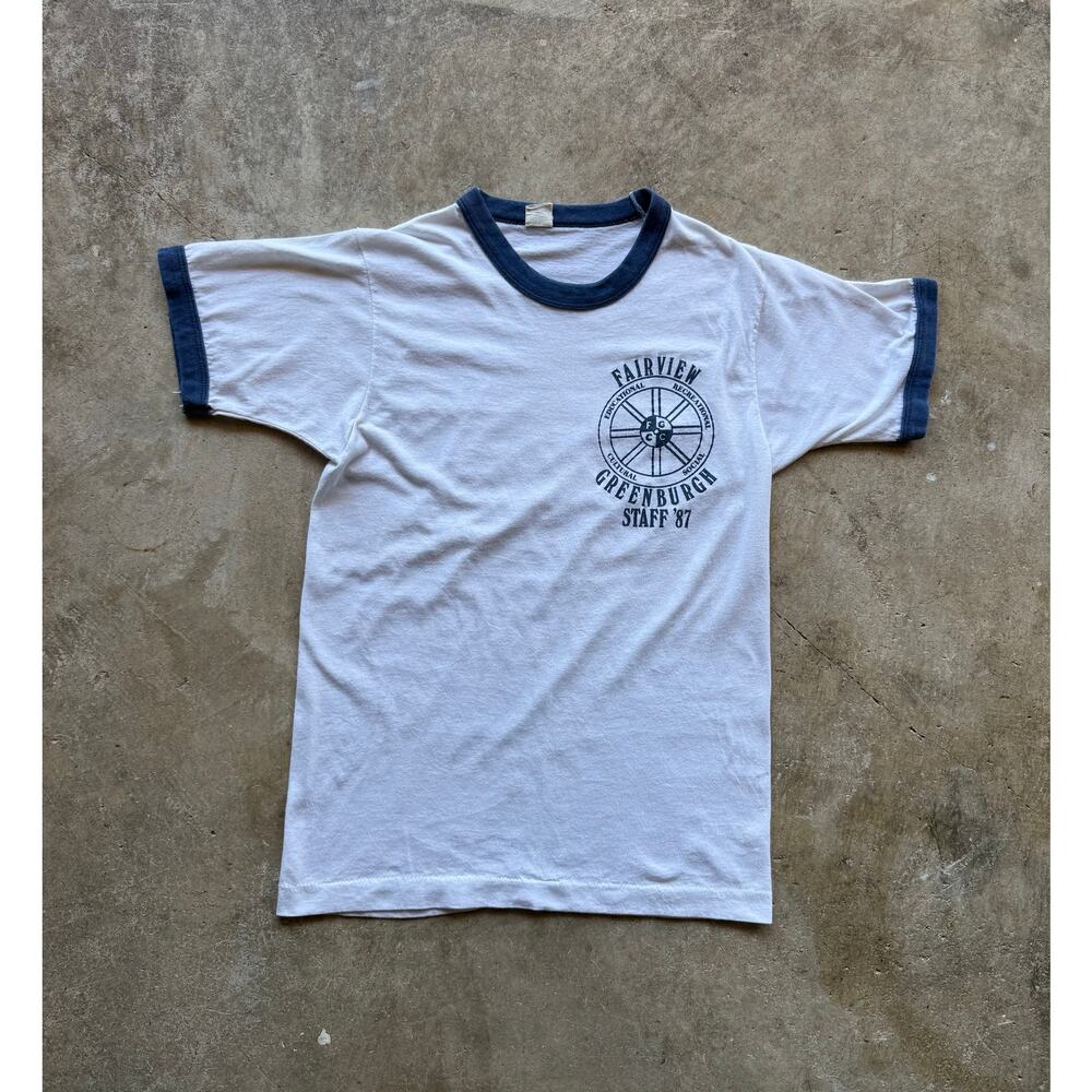 VTG 1987 Summer Camp Staff Ringer Tee Size Womens Small/XS Made in USA
